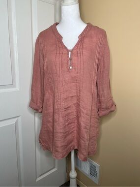 Cynthia Rowley Lightweight Dusty Rose Button-Front 100% Linen Tunic Size Medium